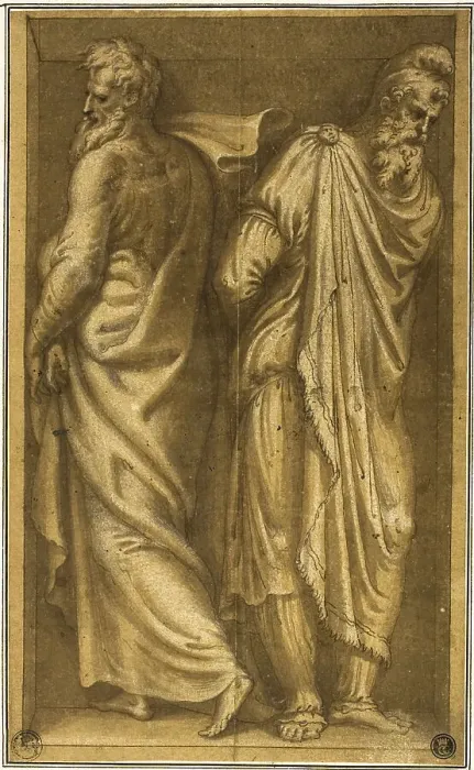 Framed Print : Two Standing Prisoners in a Niche, c.1549. Creator: Bernardino Campi Framed Print : Two Standing Prisoners in a Niche, c.1549. Creator: Bernardino Campi