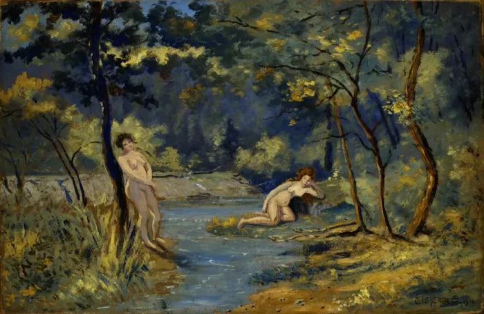 Framed Print : Standing and Reclining Nymphs, 1908. Creator: Louis Michel Eilshemius Framed Print : Standing and Reclining Nymphs, 1908. Creator: Louis Michel Eilshemius