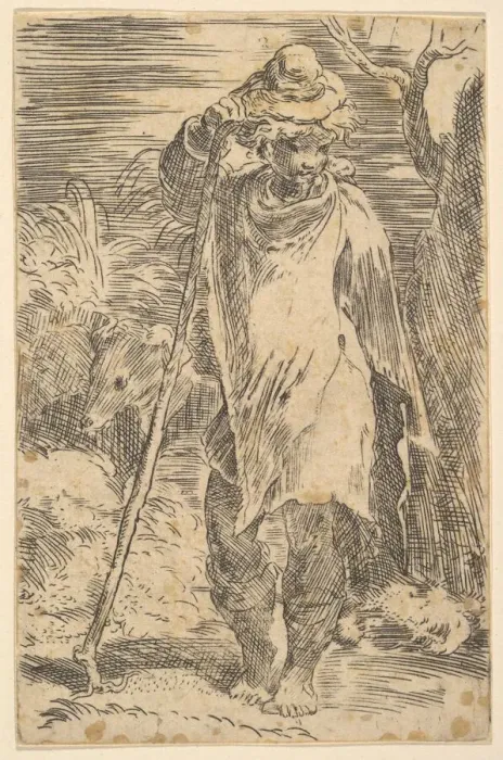Framed Print : Standing Shepherd, early 16th century. Creator: Attributed to Parmigianino Framed Print : Standing Shepherd, early 16th century. Creator: Attributed to Parmigianino