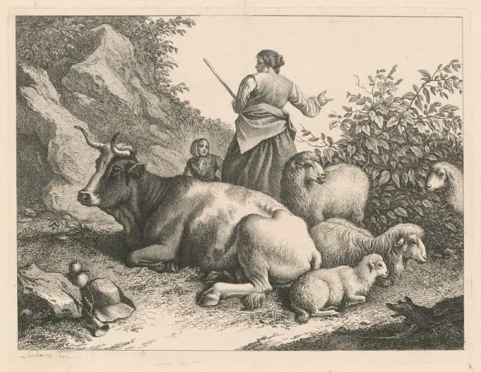 Framed Print : Standing Shepherdess with a Child, after 1776. Creator: Francesco Londonio Framed Print : Standing Shepherdess with a Child, after 1776. Creator: Francesco Londonio