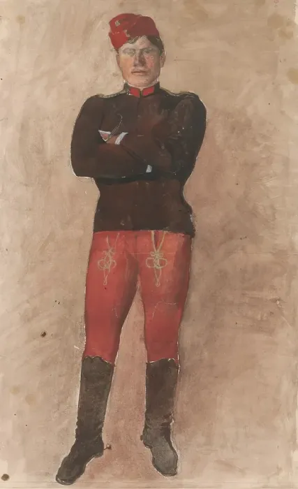 Framed Print : Standing soldier with folded arms, 1880-1910. Creator: Ladislav Mednyanszky Framed Print : Standing soldier with folded arms, 1880-1910. Creator: Ladislav Mednyanszky