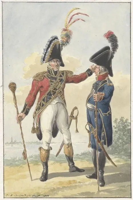 Framed Print : Two standing soldiers, 1801. Creator: Jan Antony Langendijk Framed Print : Two standing soldiers, 1801. Creator: Jan Antony Langendijk