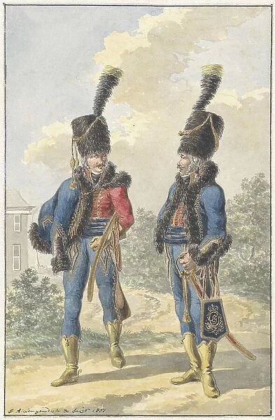 Two standing soldiers, 1807. Creator: Jan Antony Langendijk