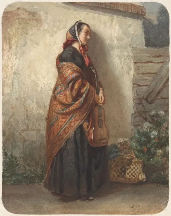 Framed Print : Standing woman with guitar, 1848-1865. Creator: Maurits Leon Framed Print : Standing woman with guitar, 1848-1865. Creator: Maurits Leon