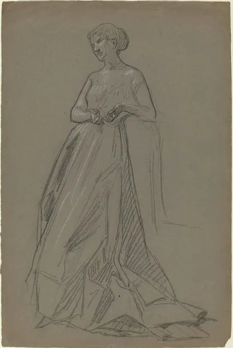 Framed Print : Standing Woman Leaning on Her Elbow, 1890s. Creator: Unknown Framed Print : Standing Woman Leaning on Her Elbow, 1890s. Creator: Unknown
