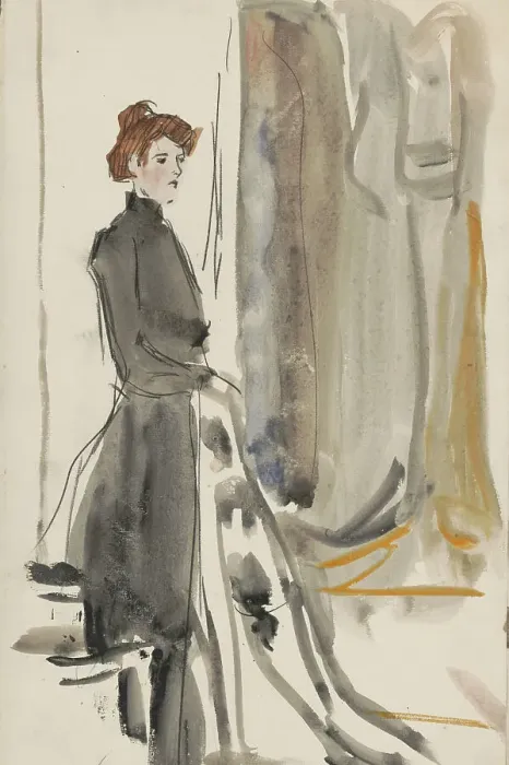Framed Print : Standing woman with a piece of cloth, 1875-1934. Creator: Isaac Lazerus Israels Framed Print : Standing woman with a piece of cloth, 1875-1934. Creator: Isaac Lazerus Israels