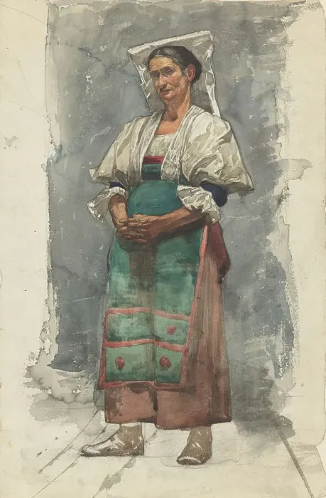 Framed Print : Standing woman in traditional costume, 1870-1923. Creator: Willem Witsen Framed Print : Standing woman in traditional costume, 1870-1923. Creator: Willem Witsen