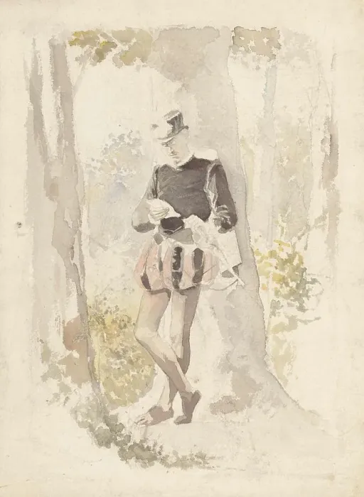 Framed Print : Standing young man reading a letter, 1854-1914. Creator: Albert Neuhuys Framed Print : Standing young man reading a letter, 1854-1914. Creator: Albert Neuhuys