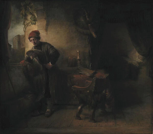 Standing Young Man at the Window in his Study Reading, known as'The Student', 1651-1654. Creators: Willem Drost, Rembrandt Harmensz van Rijn. Standing Young Man at the Window in his Study Reading, known as'The Student', 1651-1654