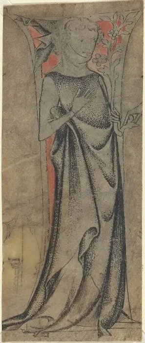 Framed Print : Standing Youth with a Branch, c. 1325. Creator: Unknown Framed Print : Standing Youth with a Branch, c. 1325. Creator: Unknown