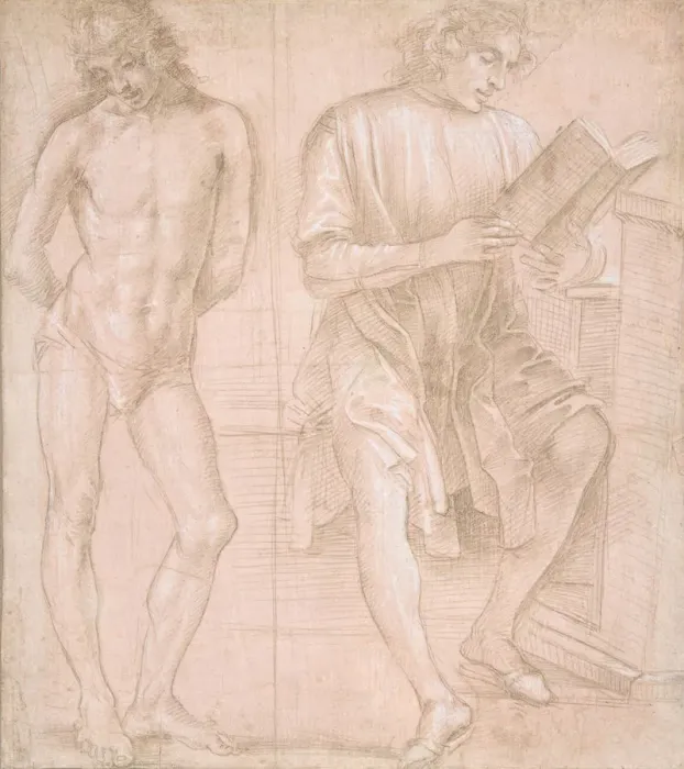 Framed Print : Standing Youth with Hands Behind His Back, and a Seated Youth Reading (recto) Framed Print : Standing Youth with Hands Behind His Back, and a Seated Youth Reading (recto)
