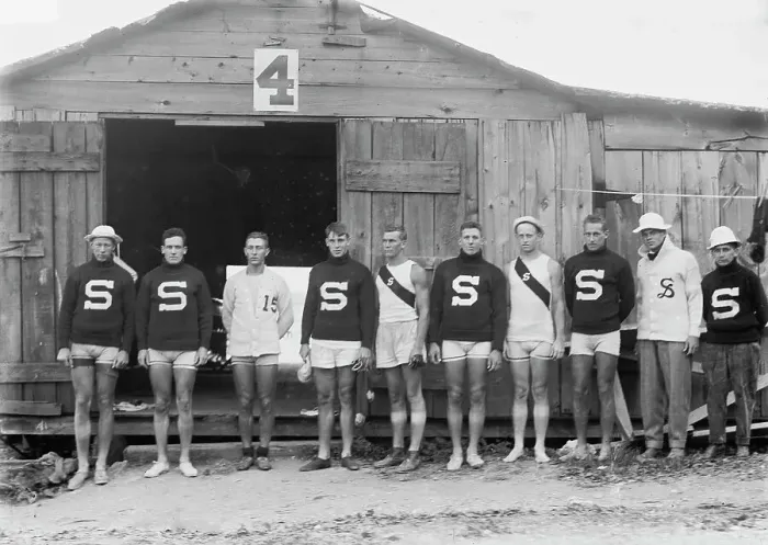 Framed Print : Stanford University crew - Poughkeepsie, between c1910 and c1915. Creator: Bain News Service Framed Print : Stanford University crew - Poughkeepsie, between c1910 and c1915. Creator: Bain News Service