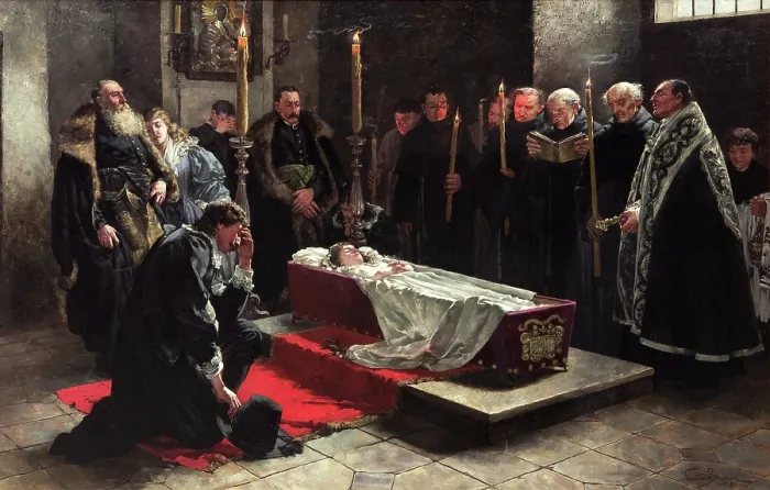 Framed Print : Stanislaw Oswiecim at the Dead Body of Anna Oswiecimowna, 1888. Creators: Stanislaw Bergman, Stanislaw Oswiecim Framed Print : Stanislaw Oswiecim at the Dead Body of Anna Oswiecimowna, 1888. Creators: Stanislaw Bergman, Stanislaw Oswiecim