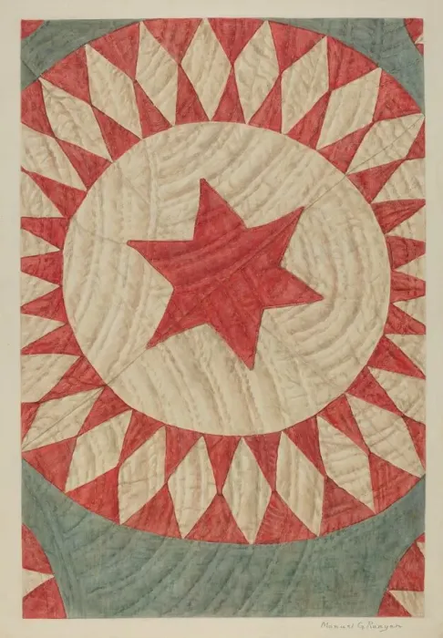 Framed Print : Star & Ring Quilt, c. 1938. Creator: Manuel G. Runyan Framed Print : Star & Ring Quilt, c. 1938. Creator: Manuel G. Runyan