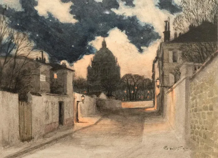 Framed Print : Starry night over Montmartre, 1897. Creator: Grasset, Eugene (1841-1917) Framed Print : Starry night over Montmartre, 1897. Creator: Grasset, Eugene (1841-1917)