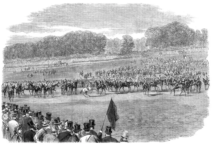 Framed Print : The Start for the Derby - from a photograph by Mr. Herbert Watkins, 1864. Creator: Unknown Framed Print : The Start for the Derby - from a photograph by Mr. Herbert Watkins, 1864. Creator: Unknown
