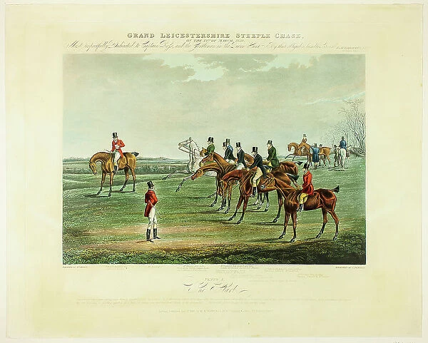 The Start, from The Grand Steeplechase over Leicestershire, published 1830. Creator: Charles Bentley