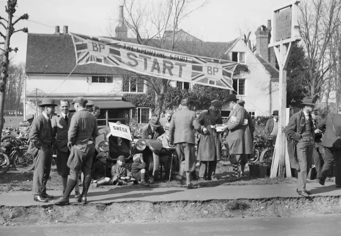 Framed Print : Start line for the Surbiton Motor Club Grand Cup, the Talbot Hotel, Ripley, Surrey, 1929 Framed Print : Start line for the Surbiton Motor Club Grand Cup, the Talbot Hotel, Ripley, Surrey, 1929
