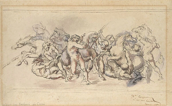 Start of the Race of the Barberi Horses, Rome, 1860. Creator: Jean-Baptiste Carpeaux