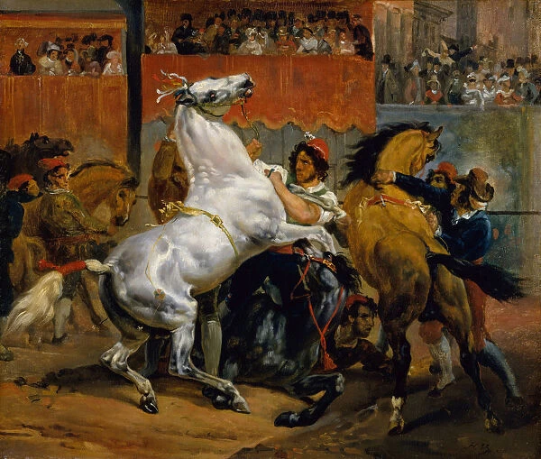 The Start of the Race of the Riderless Horses, 1820. Creator: Emile Jean-Horace Vernet