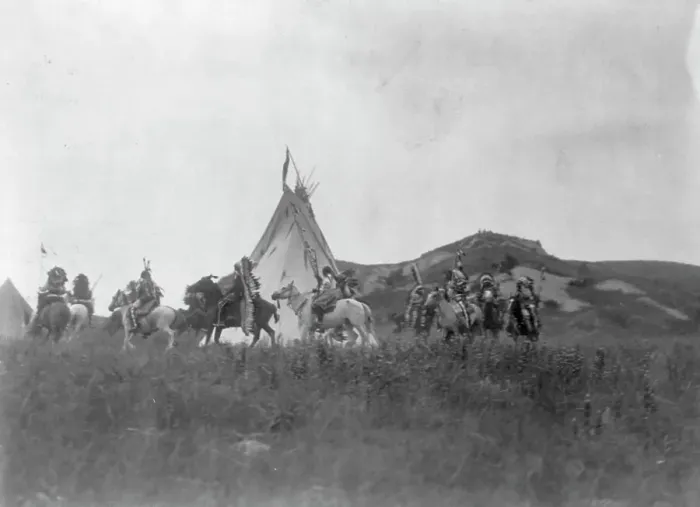 Framed Print : Start of war party, c1907. Creator: Edward Sheriff Curtis Framed Print : Start of war party, c1907. Creator: Edward Sheriff Curtis