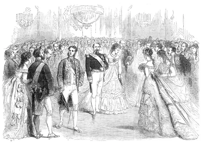 Framed Print : State Ball at the Tuileries: presentations to the Emperor and Empress before the Ball, 1869. Creator: Unknown Framed Print : State Ball at the Tuileries: presentations to the Emperor and Empress before the Ball, 1869. Creator: Unknown