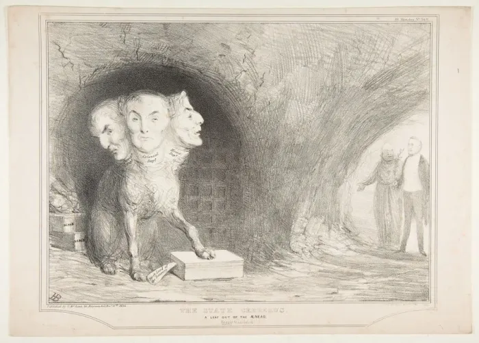 Framed Print : The State Cerberus, A Leaf Out of the AEnead, Freely Translated, December 11, 1834