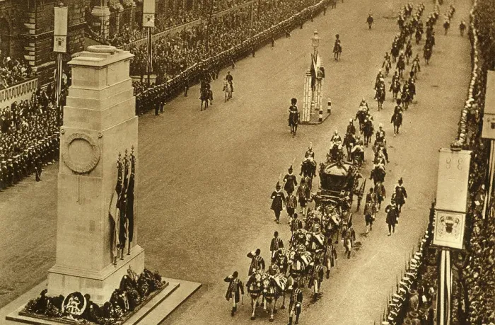 Framed Print : The State Coach Passing the Cenotaph, 1937. Creator: Photochrom Co Ltd of London Framed Print : The State Coach Passing the Cenotaph, 1937. Creator: Photochrom Co Ltd of London