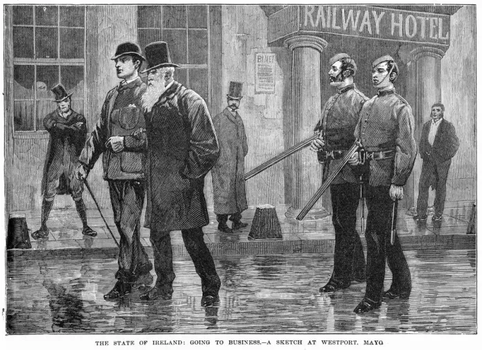 Framed Print : The State of Ireland: Going to Business - a Sketch at Westport, Mayo, 19th century Framed Print : The State of Ireland: Going to Business - a Sketch at Westport, Mayo, 19th century