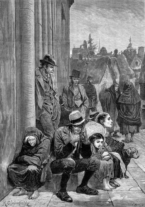 Framed Print : The State of Ireland: scene outside the Courthouse, Galway, 1880. Creator: W. I. Mosses
