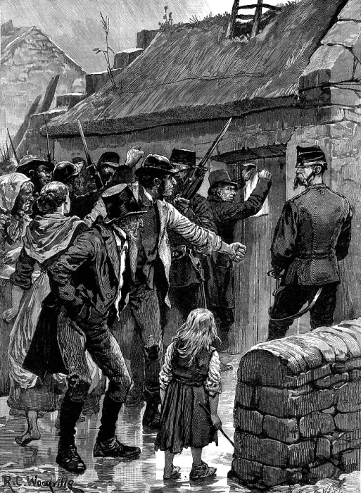 Framed Print : The State of Ireland: serving a process near Headford, Galway, 1880. Creator: William James Palmer