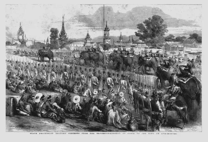 Framed Print : State Procession Bearing Presents from the Governor-General of India to the King of Ava, 1856 Framed Print : State Procession Bearing Presents from the Governor-General of India to the King of Ava, 1856