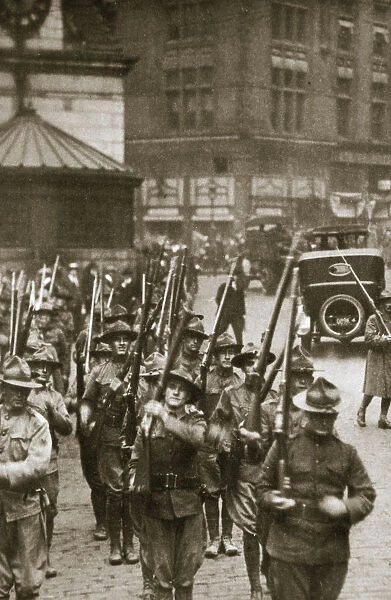 State troops to the rescue in Boston, Massachusetts, USA, 9 September 1919. Artist