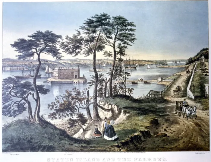 Framed Print : Staten Island and the Narrows, New York, USA, c1834-c1876. Artist: Frances Flora Bond Palmer Framed Print : Staten Island and the Narrows, New York, USA, c1834-c1876. Artist: Frances Flora Bond Palmer