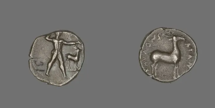 Framed Print : Stater (Coin) Depicting Caulos and Deer, 480-388 BCE. Creator: Unknown Framed Print : Stater (Coin) Depicting Caulos and Deer, 480-388 BCE. Creator: Unknown