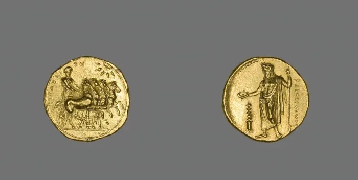 Framed Print : Stater (Coin) Depicting a Quadriga, 322-308 BCE. Creator: Unknown Framed Print : Stater (Coin) Depicting a Quadriga, 322-308 BCE. Creator: Unknown