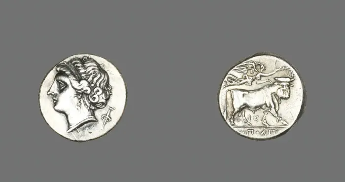 Framed Print : Stater (Coin) Depicting the Siren Parthenope, 280-241 BCE. Creator: Unknown Framed Print : Stater (Coin) Depicting the Siren Parthenope, 280-241 BCE. Creator: Unknown