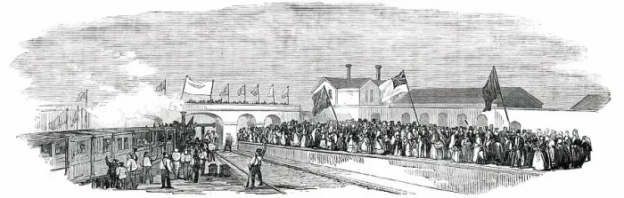 Framed Print : The Station at Huntingdon, 1850. Creator: Unknown Framed Print : The Station at Huntingdon, 1850. Creator: Unknown