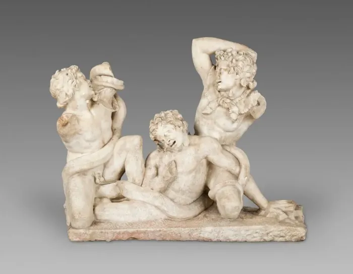 Framed Print : Statuary Group of Three Satyrs Fighting a Serpent, about 1st century CE. Creator: Unknown Framed Print : Statuary Group of Three Satyrs Fighting a Serpent, about 1st century CE. Creator: Unknown