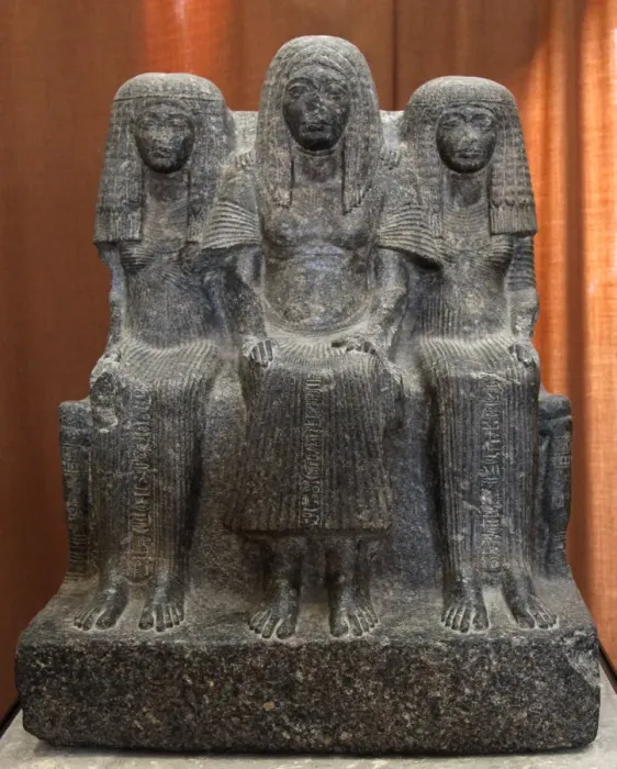 Framed Print : Statue of Amenemheb, Governor of Thebes, with his wife and mother, 14th century BC Framed Print : Statue of Amenemheb, Governor of Thebes, with his wife and mother, 14th century BC