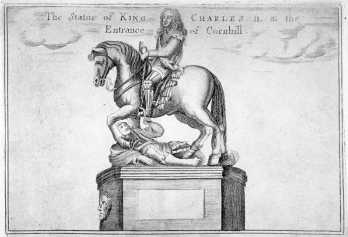 Framed Print : Statue of Charles II at the entrance of Cornhill in the Stocks Market, Poultry, London, 1740 Framed Print : Statue of Charles II at the entrance of Cornhill in the Stocks Market, Poultry, London, 1740