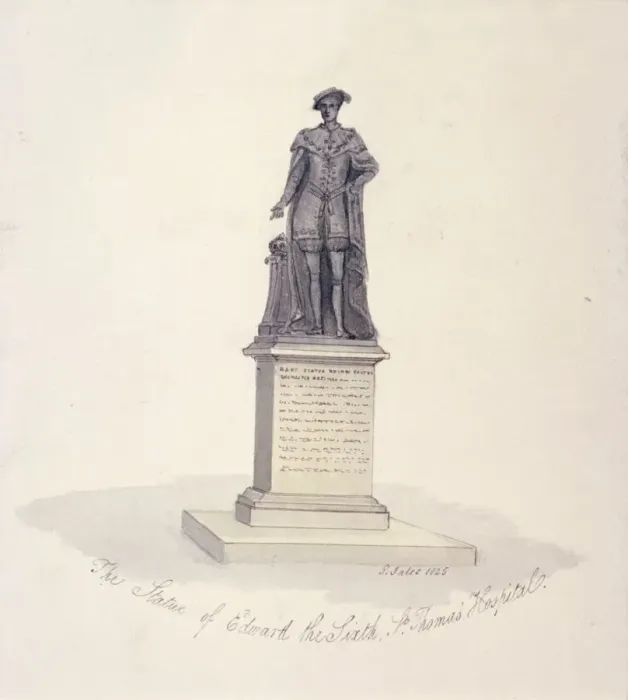 Framed Print : Statue of Edward VI in St Thomass Hospital, Southwark, London, 1825. Artist: G Yates Framed Print : Statue of Edward VI in St Thomass Hospital, Southwark, London, 1825. Artist: G Yates