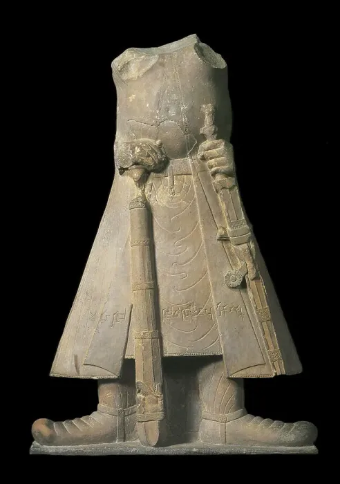 Framed Print : Statue of the emperor Kanishka with inscriptions in Brahmi Script, 1st-2nd century. Creator: Central Asian Art Framed Print : Statue of the emperor Kanishka with inscriptions in Brahmi Script, 1st-2nd century. Creator: Central Asian Art