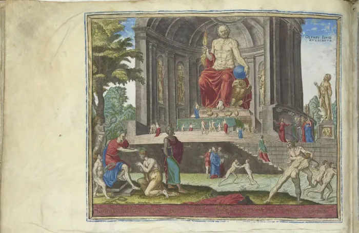 Framed Print : The Statue of Jupiter at Olympia (from the series The Eighth Wonders of the World), 1572. Artist: Galle, Philipp (Philips) (1537-1612) Framed Print : The Statue of Jupiter at Olympia (from the series The Eighth Wonders of the World), 1572. Artist: Galle, Philipp (Philips) (1537-1612)