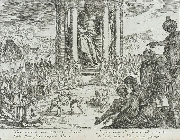 Framed Print : The Statue of Jupiter at Olympia, published 1610. Creator: Antonio Tempesta Framed Print : The Statue of Jupiter at Olympia, published 1610. Creator: Antonio Tempesta