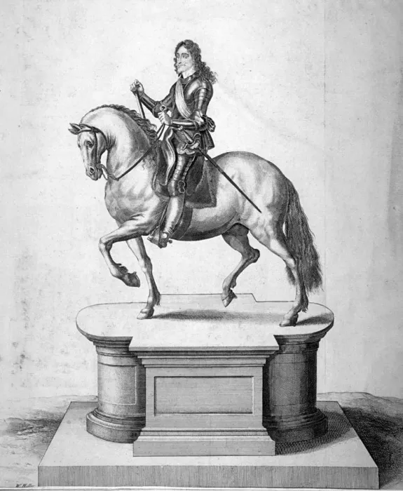 Framed Print : Statue of King Charles I, located at Charing Cross, Westminster, London, c1700. Artist