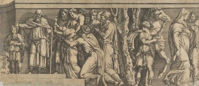 Framed Print : Statue of Niobe and her Worshippers, with Apollo and Diana and other Figures, 1543-47 Framed Print : Statue of Niobe and her Worshippers, with Apollo and Diana and other Figures, 1543-47