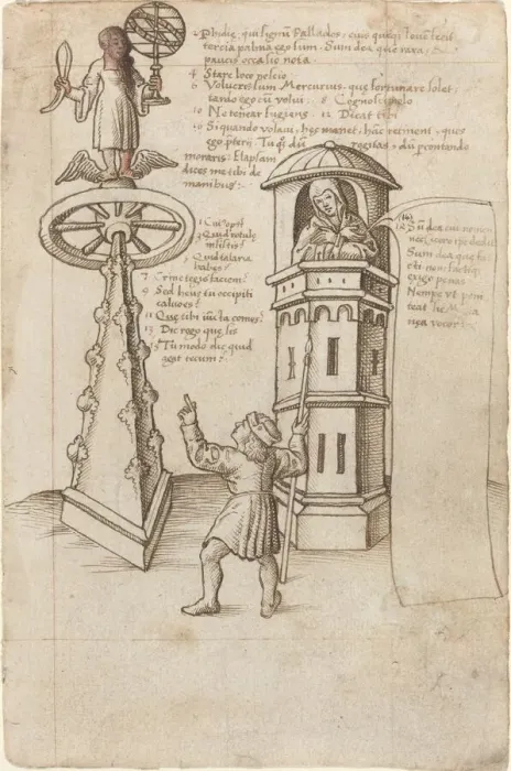 Framed Print : The Statue of Opportunity, a Passer-by, and Remorse [fol. 8r], c. 1512  /  1515