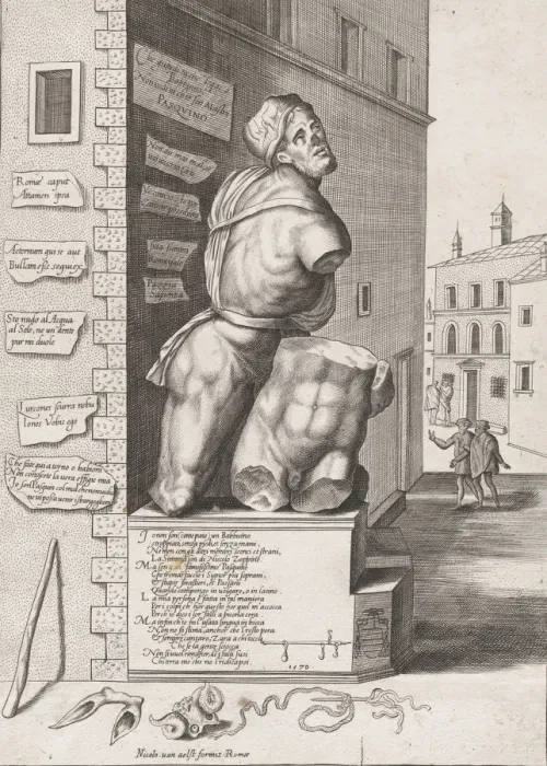 Framed Print : Statue of Pasquin in the House of Cardinal Ursino, Published after 1582 Framed Print : Statue of Pasquin in the House of Cardinal Ursino, Published after 1582