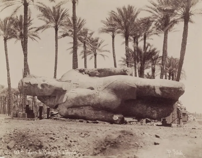 Framed Print : Statue of Ramesses II Resting on Its Side at Memphis, 19th century. Creator: Pascal Sebah Framed Print : Statue of Ramesses II Resting on Its Side at Memphis, 19th century. Creator: Pascal Sebah